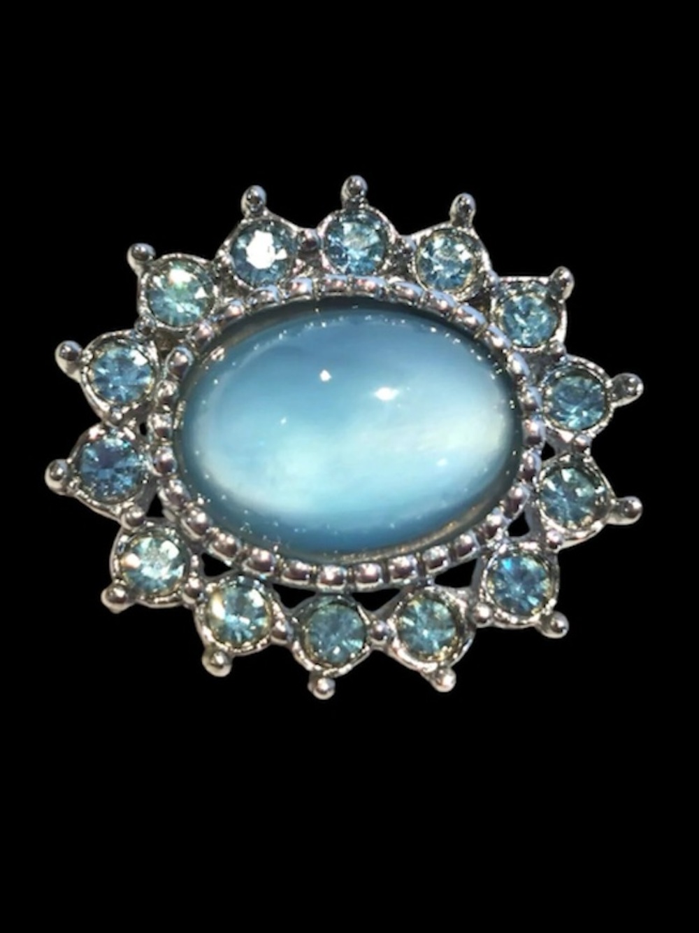 Vintage cats eye crystal pale blue silver plated brooch